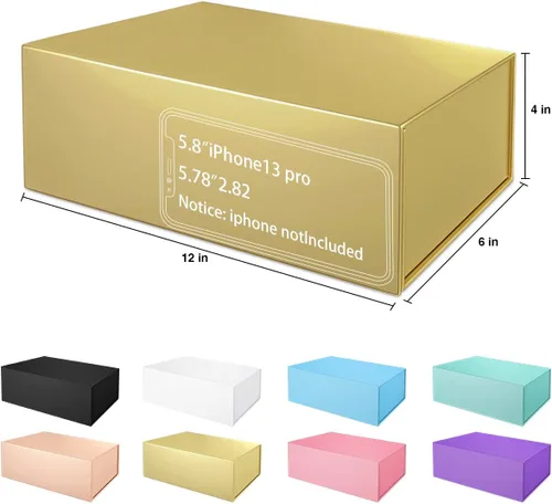 Miniatura 2 de Caja de regalo dorada de 12 x 6 x 4 pulgadas con tapa de cierre magnético, cajas de regalo para regalos, caja de regalo de dama de honor, bonita