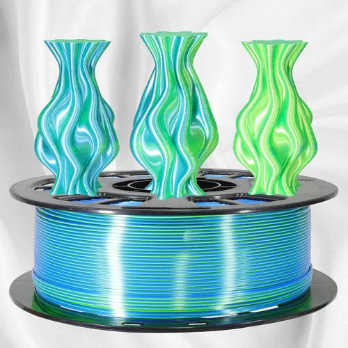Miniatura 3 de MIKA3D Filamento PLA de seda 3D de coextrusión de doble color de 1 kg (2.2 lbs), azul zafiro brillante, verde lima, 2 colores en 1 material 3D, 1