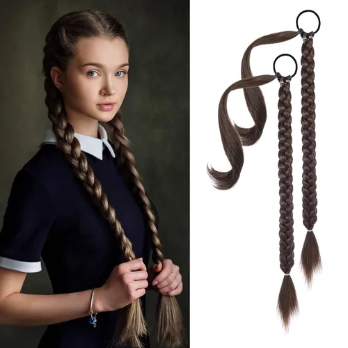 Miniatura 37 de YOGFIT 2 piezas Extensión de cola de caballo trenzada DIY, extensión de cola de caballo larga y lacia con envoltura natural, cabello sintético suave