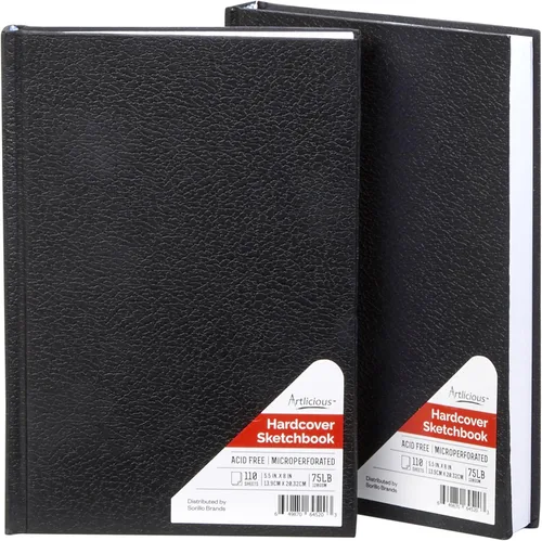 Cuaderno de bocetos de tapa dura, paquete de 2 libros de dibujo de 5.5 x 8 pulgadas, 110 hojas de cuaderno de tapa dura, ideal para lápices,