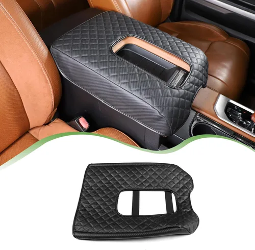 Miniatura 11 de Funda de Reposabrazos para Consola Central de Coche, Compatible con Toyota Tundra 2007-2021, Funda de Reposabrazos de Cuero Impermeable, Cojín Negro