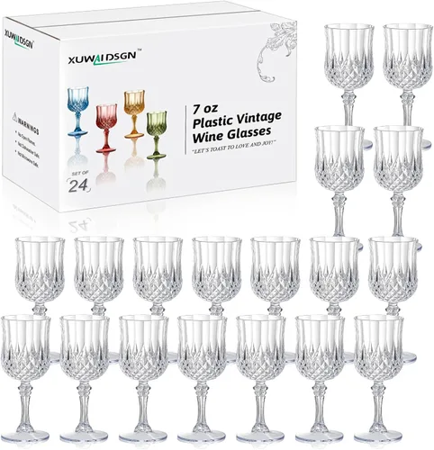 Miniatura 10 de XUWAIDSGN 48 Pcs Copas de Vino Vintage de Plástico de 7oz Vasos para Beber Vasos Irrompibles Cristalería para Bodas Copas de Agua de Cristal Goblets
