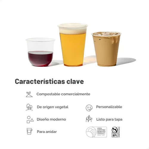 Miniatura 4 de TOSSWARE NATURAL Arc - Vasos Fríos Transparentes a Base de Plantas de 12 oz - Alternativa al Plástico para Fiestas, Despedidas de Soltera, Bodas