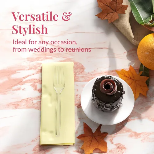 Miniatura 6 de Prestee Tenedores de plástico de 100 unidades, tenedores resistentes desechables para fiestas, eventos y catering, cubiertos transparentes y Plateado