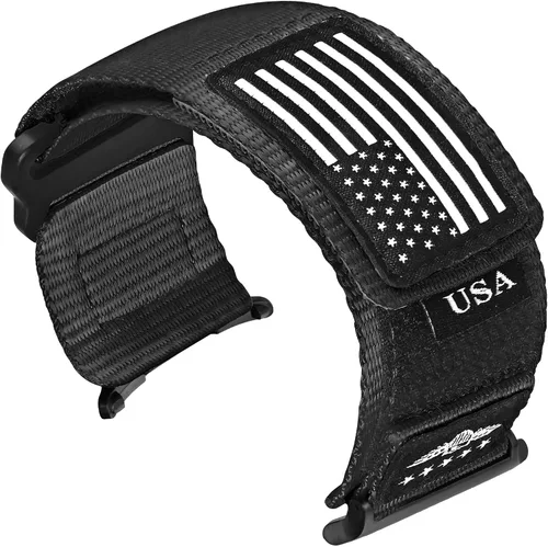 Abanen Correa de reloj de nailon tejido resistente para Samsung Galaxy Watch 8 1.575 in/1.732 in, correa deportiva táctica sin huecos con bandera de