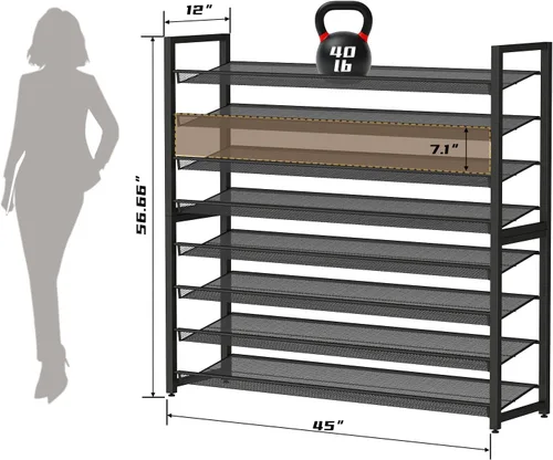 Miniatura 3 de Zapatero de metal, organizador de zapatos grande de 8 niveles, zapatero vertical de metal resistente de 4 niveles apilable para almacenamiento