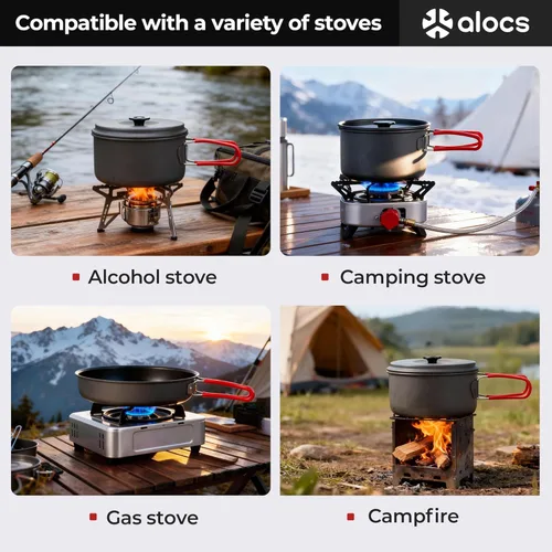 Miniatura 6 de Alocs Camping Cookware Set Camping Gear, Compact Camping Pots and Pans Set, Durable Hard Alumina Camping Cooking Set for Outdoor Backpacking Camping