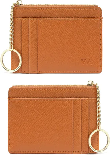 Miniatura 104 de Tarjetero delgado con bloqueo RFID, billetera de bolsillo pequeño, con cremallera Keychian para monedero, monedero y tarjetero para mujeres y hombres