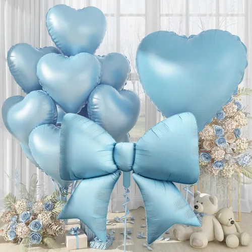 Miniatura 14 de Globos de Corazón Beige Neutro de 30", Globos de Papel de Aluminio con Lazo Grande, 10 Piezas de Globos Gigantes de Lazo Crema de 38" con Juego