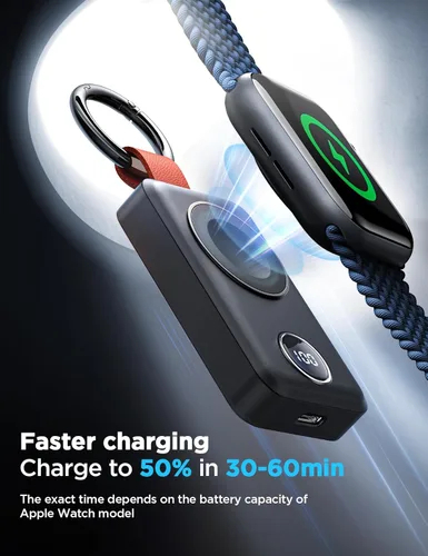 Miniatura 3 de JOYROOM Cargador inalámbrico portátil de 2000 mAh compatible con Apple Watch Series 11/10/9/8/7/6/5/4/3/2/1/SE/UItra 3/UItra 2/Ultra, cargador Negro