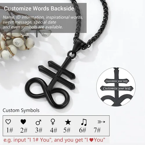 Miniatura 10 de PROSTEEL Satanic Jewelry Upside Down Cross Necklace for Men Women, 316L Stainless Steel/925 Sterling Silver Inverted Cross/Leviathan Cross Pendant