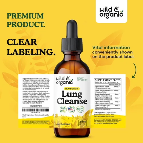 Miniatura 9 de Wild & Organic Tintura de limpieza pulmonar, extracto de hoja de gordolobo para los pulmones, suplementos de desintoxicación a base de hierbas