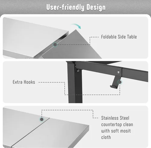 Miniatura 4 de Feasto Mesa de parrilla móvil con mesa auxiliar plegable, mesa para horno de pizza como carrito de preparación de alimentos para barbacoa con Gris