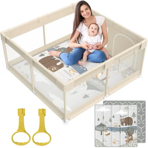 Miniatura 8 de Fodoss Corralito para bebés con alfombra, corral de juegos pequeño (47 x 47 pulgadas), para bebés y niños pequeños, apartamento de corral, patio