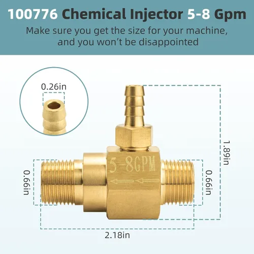Miniatura 2 de Inyector químico de 5-8 GPM para lavadora a presión # 100776, orificio de 0.091 in de drenaje químico hasta un 20% con entrada/salida macho de 3/8