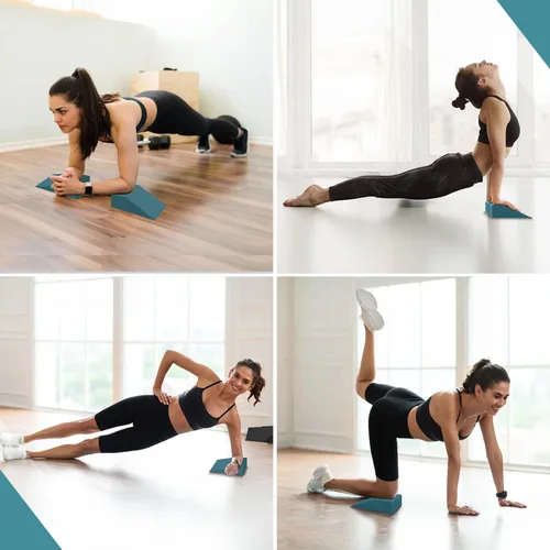 Miniatura 4 de Paquete de 2 cuñas para sentadillas, cuña de ejercicio de muñeca de pie para sentadillas, yoga, flexiones, equilibrio, estiramiento, fuerza, Azul