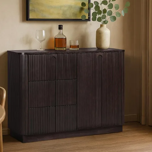 Miniatura 2 de Teamson Home Aparador de estilo escandinavo de 42 pulgadas de ancho con 3 cajones, 1 puerta y estante ajustable, marco de madera maciza, para abrir