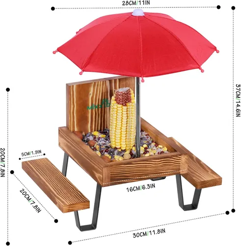 Miniatura 2 de MIXXIDEA Mesa de Comedero para Ardillas, Comedero de Picnic de Madera para Ardillas, Comederos para Ardillas Resistentes para Exterior
