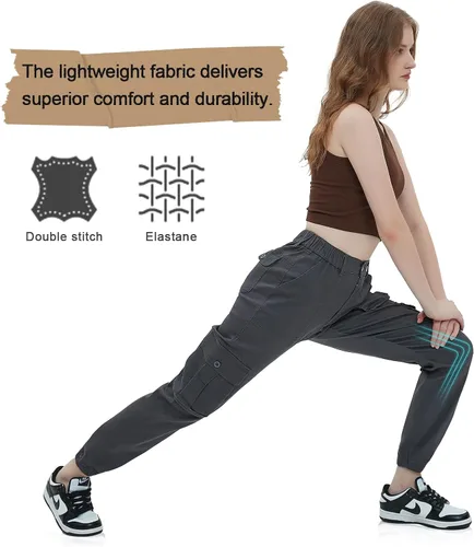 Miniatura 3 de Pantalones deportivos tipo cargo para mujer, cintura alta, con 7 bolsillos, para trabajo, casual, al aire libre, pantalones deportivos de algodón