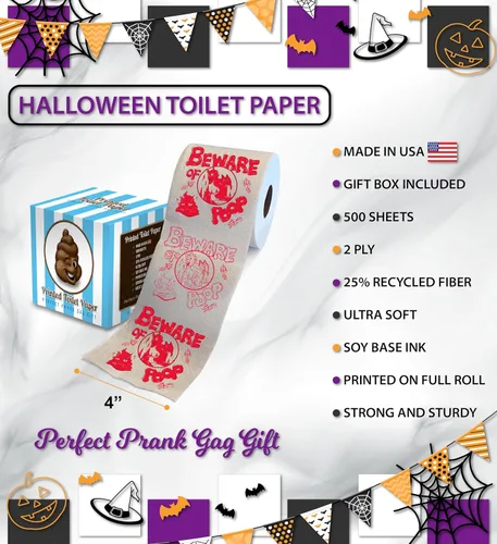 Miniatura 3 de Printed TP Papel higiénico impreso con texto en inglés "Beware of Devil" de Halloween, rollo de papel higiénico aterrador para sorpresa, broma, Rojo