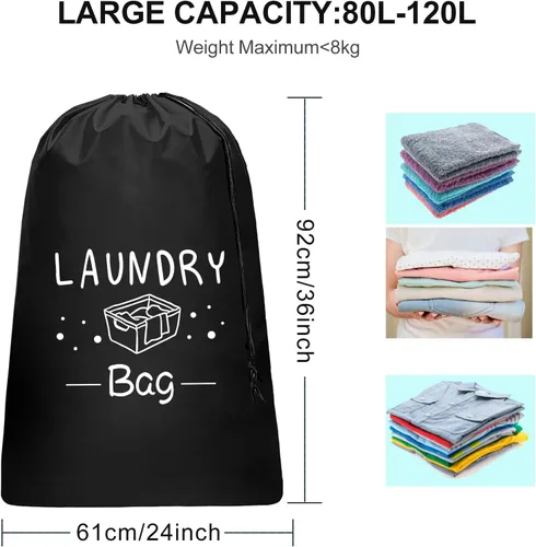 Miniatura 7 de Sylfairy Paquete de 2 bolsas de lavandería de viaje extra grandes, organizador de ropa sucia con cordón, bolsas de lavandería de viaje resistentes