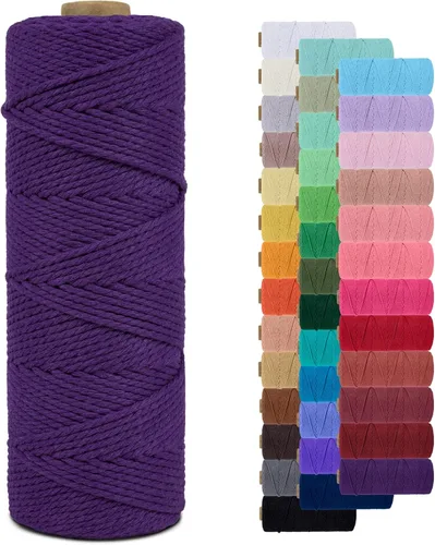 Miniatura 102 de Cuerda de macramé de 0.079 in para 219 yardas, cuerda de algodón natural para manualidades, hilo de cuerda de macramé de colores para colgar