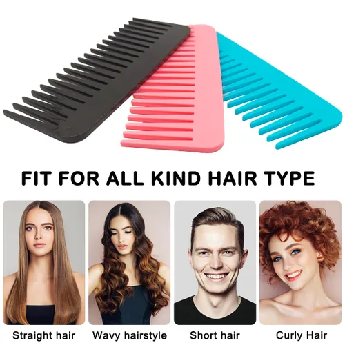 Miniatura 7 de Juego de 3 peines grandes para el cabello, dientes anchos, apto para champú, para cabello húmedo, seco, largo y rizado, peines de plástico en 3
