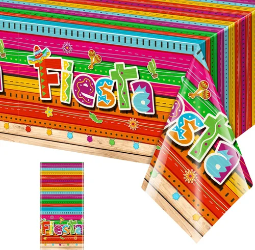 Miniatura 9 de Mantel de 3 piezas de decoración de fiesta mexicana, mantel de plástico impreso con Cinco de Mayo para fiesta, taco, noche, cumpleaños y suministros