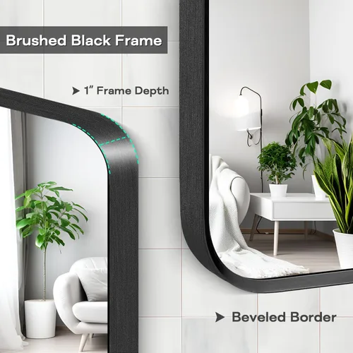 Miniatura 4 de Espejo de montaje en pared para baño, espejo rectangular de tocador rectangular con marco de metal negro cepillado (16 x 20 pulgadas, negro)
