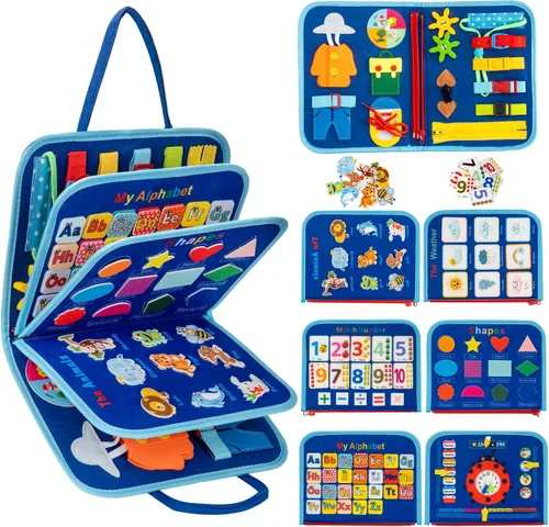 Miniatura 7 de AIXMEET Tabla Ocupada para Niños Pequeños, Juguetes Montessori, Tabla Sensorial, Libro Ocupado, Juguetes para Niños Pequeños de 3456 Años, Rosa