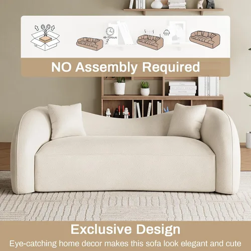 Miniatura 9 de Sofá curvado de 90.8 pulgadas para sala de estar, moderno y cómodo sofá de felpilla de 3 plazas sin hueso, asiento extra profundo y ancho con 2 Beige