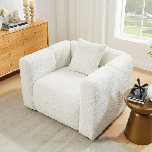 Miniatura 4 de Juegos de muebles de sala de estar VANOMi incluyen sofá de 95" y sillones de 42", sofá tapizado de bouclé extragrande con almohadas, juego de Blanco