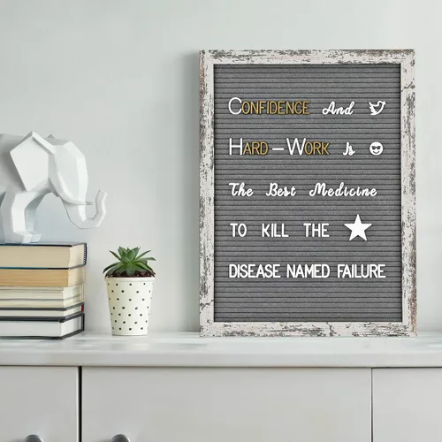 Miniatura 4 de Tablero de letras de fieltro – precortadas y clasificadas, 725 caracteres blancos y dorados, letras cursivas, grandes, cambiables con soporte