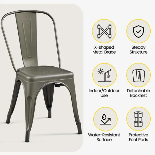 Miniatura 5 de Yaheetech Sillas de comedor de metal juego de 4, sillas de cocina apilables industriales con respaldo para comedor/restaurante/bistro/patio, uso