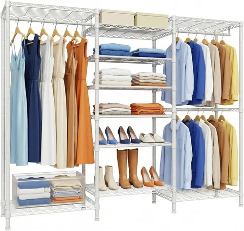 Miniatura 9 de Higeego H8 Perchero con Cubierta, Armario Portátil para Colgar Ropa, Perchero de Ropa Resistente Organizador y Almacenamiento de Armario, Estante
