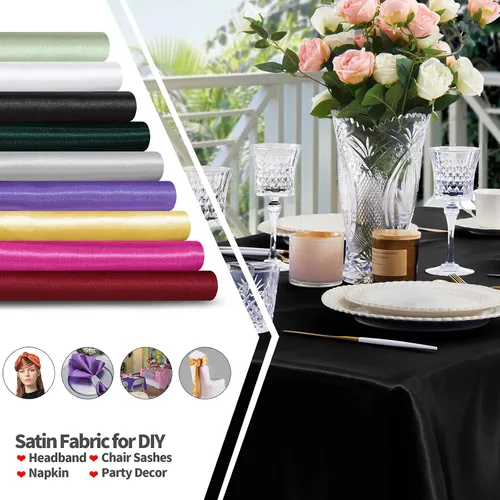 Miniatura 6 de KKJIAF Tela de satén negro, 63 pulgadas de ancho, tela sedosa brillante para vestido, camisas, camino de mesa, servilleta, mantel, decoración
