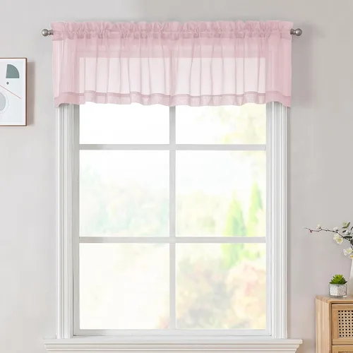 Miniatura 231 de OVZME - Cortinas traslúcidas blancas de 45 pulgadas de largo, 2 paneles, cortinas de gasa con bolsillo para barra para ventanas pequeñas, cada una