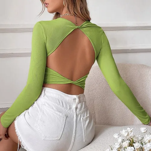 Miniatura 4 de Camiseta de fiesta para mujer, cuello redondo, cuello halter, camiseta sin mangas sexy, de punto acanalado, cuello halter, camiseta sin mangas