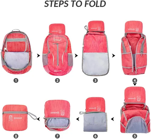 Miniatura 6 de ZOMAKE Mochila plegable ultraligera de 25 litros, mochilas de senderismo plegables resistentes al agua, mochila plegable pequeña para viajes (rojo)