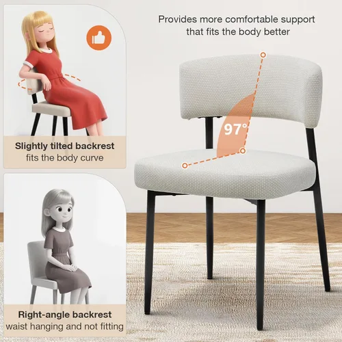 Miniatura 6 de DUMOS Juego de 4 sillas de comedor, sillas modernas de mediados de siglo, respaldo curvado tapizado, sillas de cocina con patas de metal negro, beige