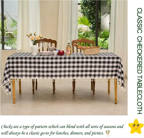 Miniatura 3 de Midsummer Breeze - Mantel rectangular de estilo rústico, colección Gingham, a cuadros de búfalo, de algodón y lino, para Acción de Gracias, Navidad