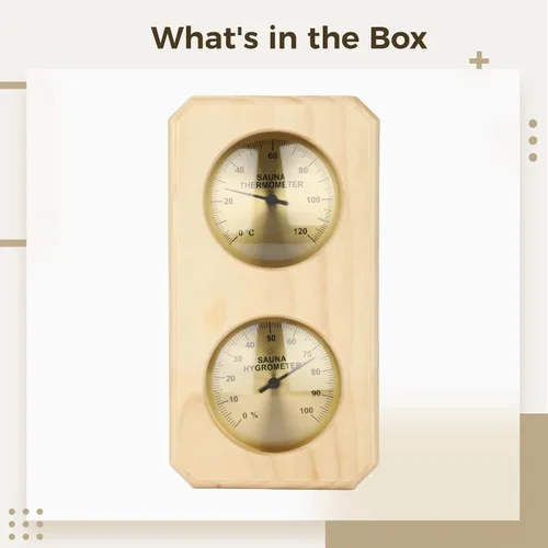Miniatura 3 de Sauna Thermometer Hygrometer, Pine Wood Frame, Dual Dial, Vertical Design, Provides Accurate Reading