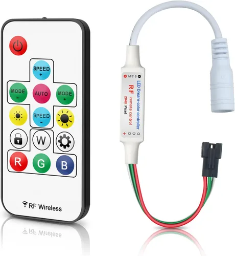 Miniatura 10 de RGBZONE Controlador LED de 3 pines, control remoto inalámbrico RF, controlador mini DC5V/12V/24V para tiras de luz Dream Color WS2812B WS2812 WS2811