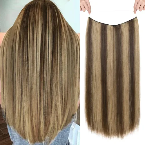 Miniatura 9 de REECHO - Extensiones de cabello con alambre invisible y con cintillo transparente, tamaño ajustable, clips seguros extraíbles, cabello lacio, diseño