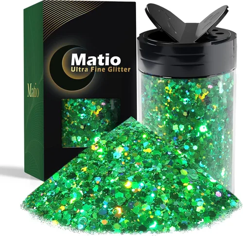 Miniatura 35 de Matio Purpurina gruesa de 7.8 onzas / 7.76 oz de color blanco luna, polvo de purpurina ultrafina, mezcla de copos de PET gruesos, lentejuelas