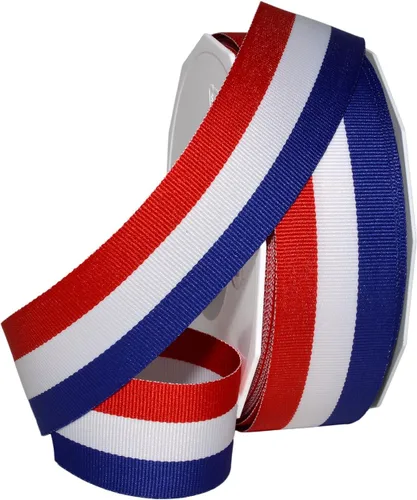 Morex Ribbon 93609/25-914 - Cinta patriótica de grogrén a rayas de 1.5 pulgadas x 25 yardas para envolver regalos, rojo/blanco/azul, decoraciones