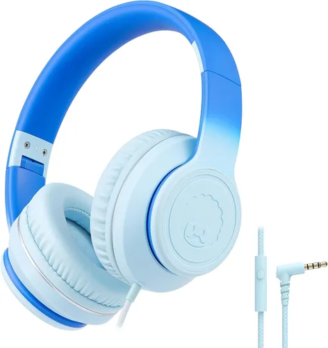 rockpapa L22 - Auriculares con cable para niños, niñas, mujeres con micrófono, auriculares plegables con cable de 3.5mm para escuela, Chromebooks,
