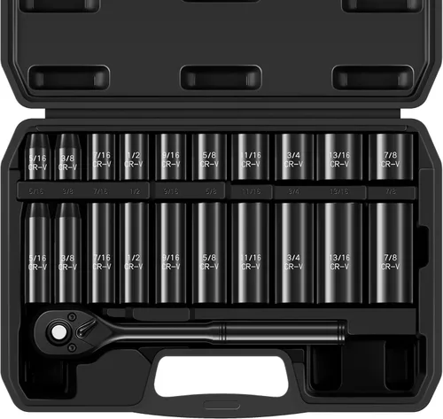 Miniatura 10 de Aloanes Juego de llaves de impacto de 3/8 pulgadas, 64 piezas SAE profundo y poco profundo (5/16"-1") y métrico (0.236 in-0.945 in), llave