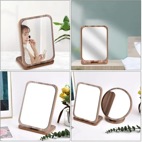 Miniatura 2 de Beaupretty Espejo de maquillaje plegable para escritorio, espejo de maquillaje con soporte de madera, mesa plegable para escritorio, encimera, baño