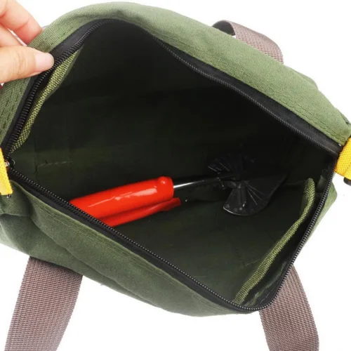 Miniatura 8 de Bolsa de herramientas de boca ancha de lona, bolsa portátil con cremallera, bolsa de almacenamiento de herramientas de gran capacidad